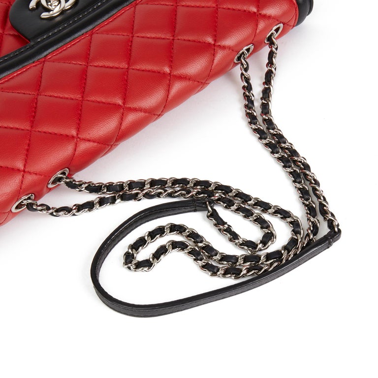 2012 Chanel Red, Black and White Quilted Lambskin Classic Single Flap Bag  at 1stDibs