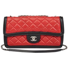 2012 Chanel Red, Black 
White Quilted Lambskin Classic Single Flap Bag