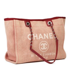 2012 Chanel Red Canvas & Calfskin Leather Small Deauville Tote