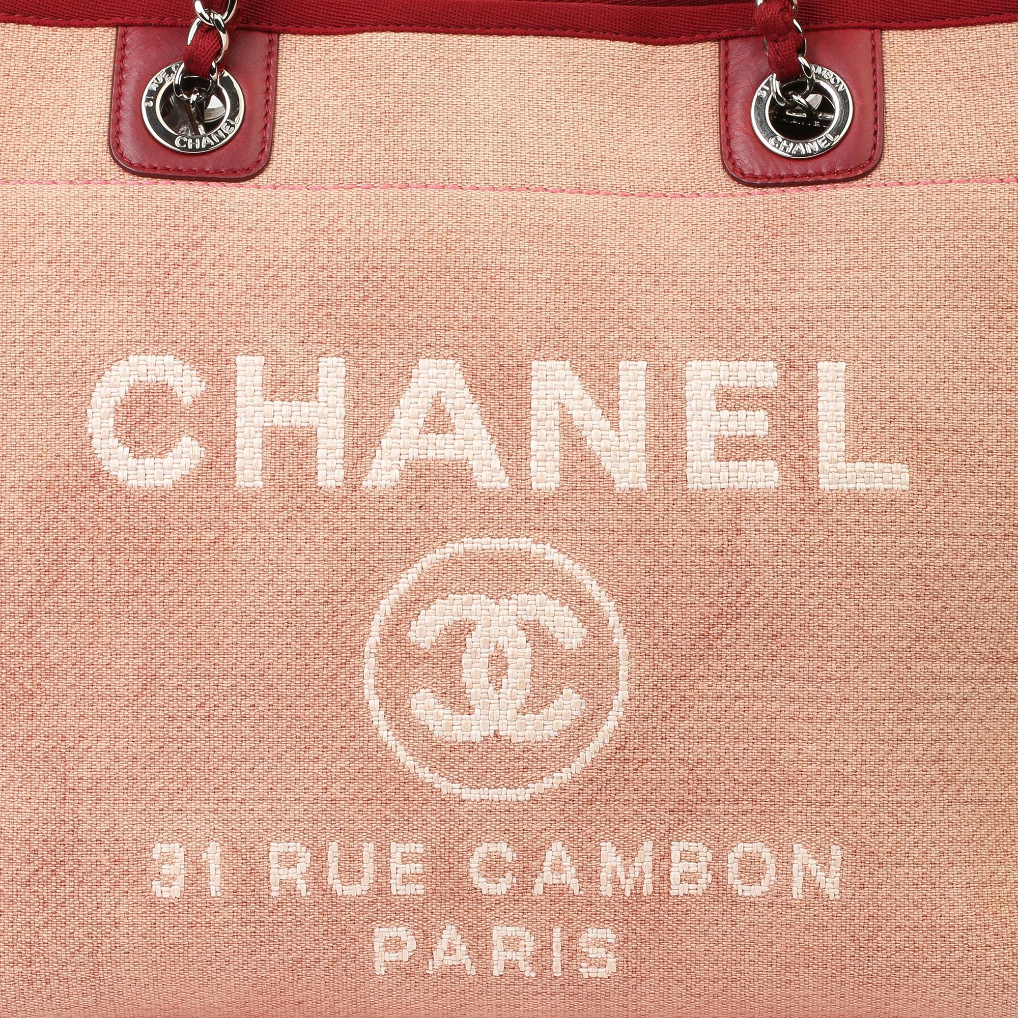 2012 Chanel Red Canvas & Calfskin Leather Small Deauville Tote In Excellent Condition In Bishop's Stortford, Hertfordshire