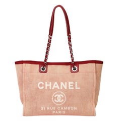 2012 Chanel Red Canvas and Calfskin Leather Small Deauville Tote at 1stDibs