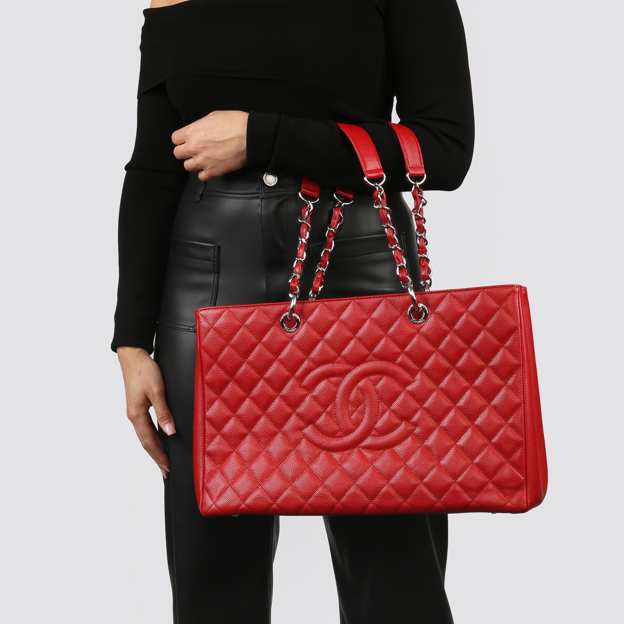 2012 Chanel Rot Gesteppt Kaviar Leder Grand Einkaufstasche XL 9
