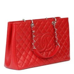 2012 Chanel Red Quilted Caviar Leather Grand Shopping Tote XL