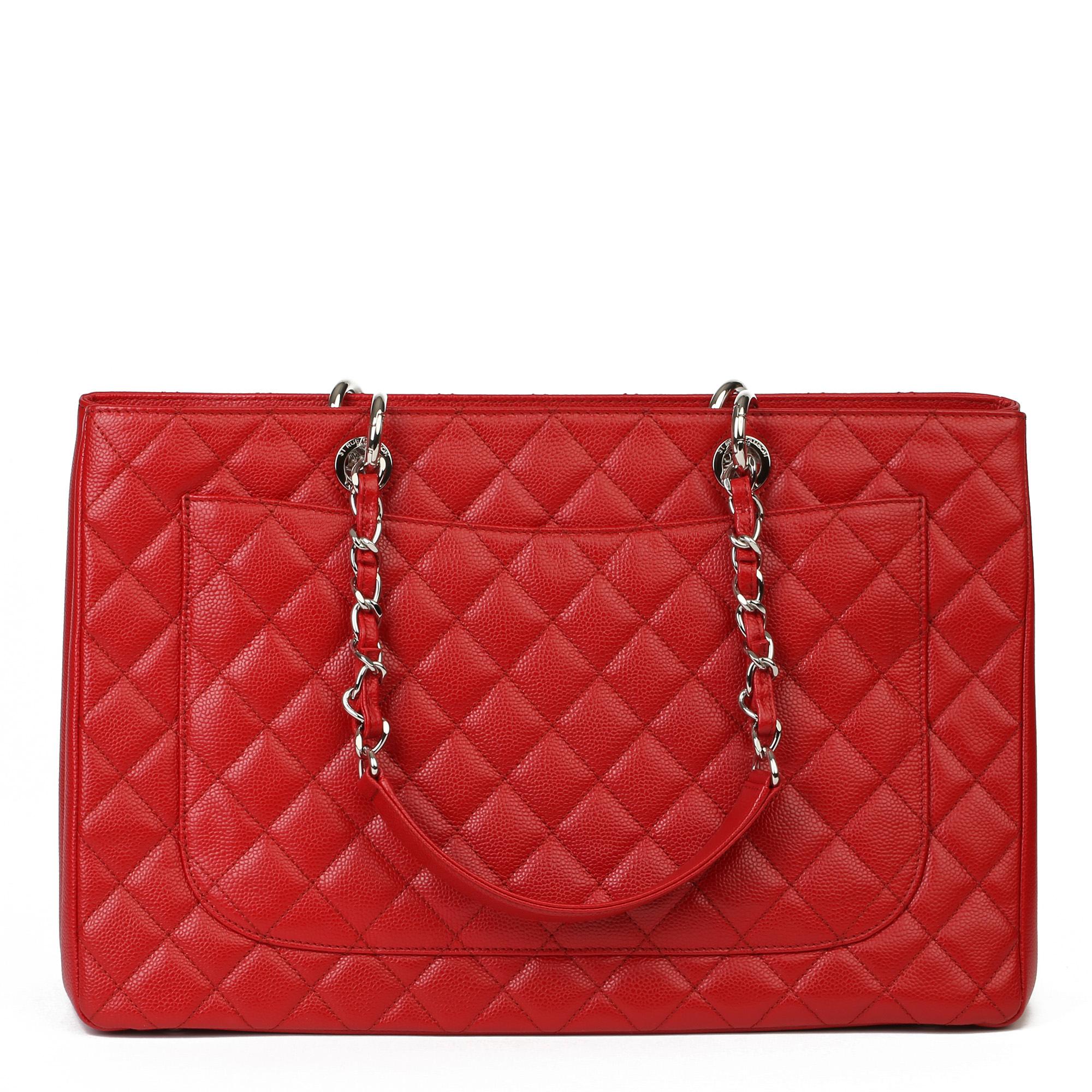 2012 Chanel Rot Gesteppt Kaviar Leder Grand Einkaufstasche XL 1