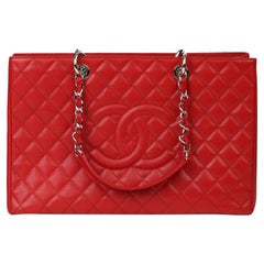 2012 Chanel Red Quilted Caviar Leather Grand Shopping Tote XL