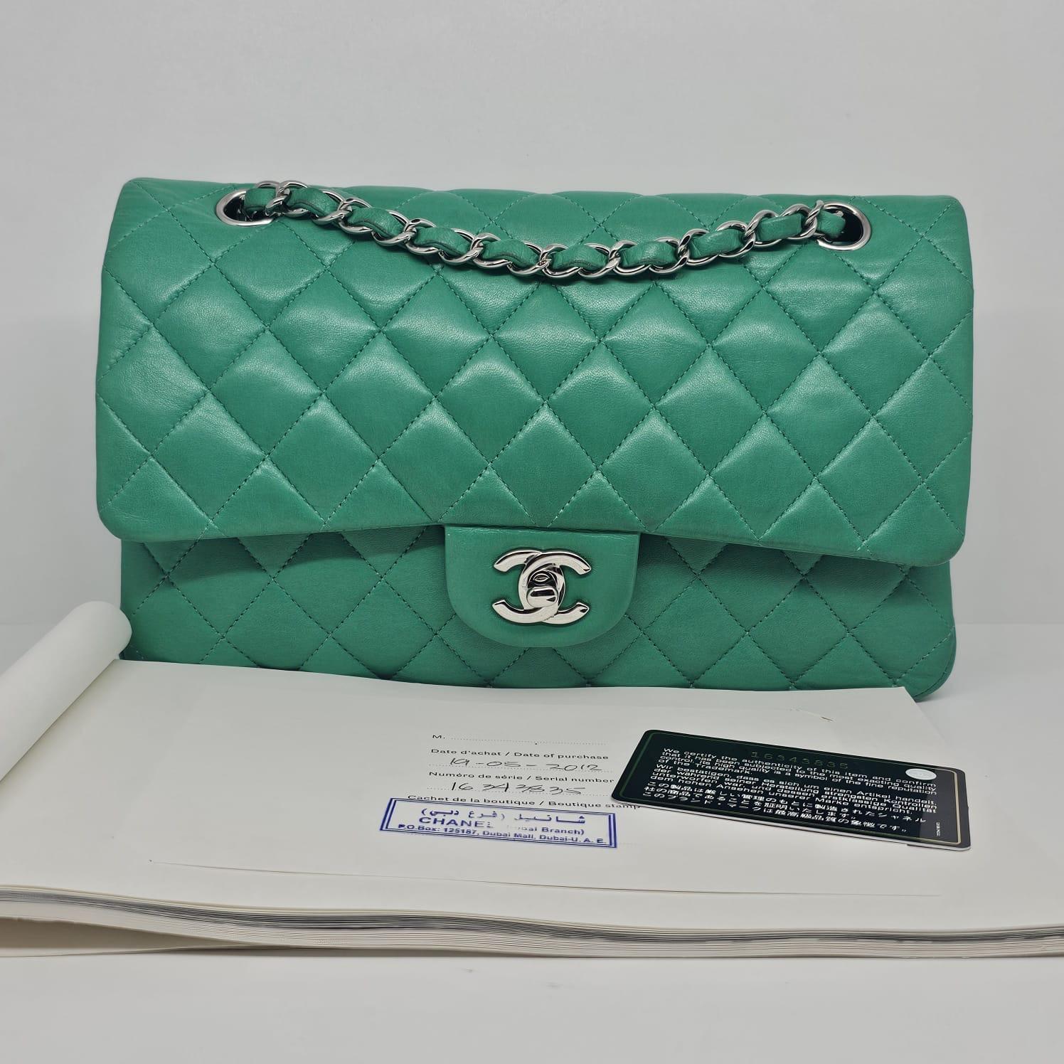 2012 Chanel Turquoise Lambskin Leather Medium Double Flap Bag For Sale 5