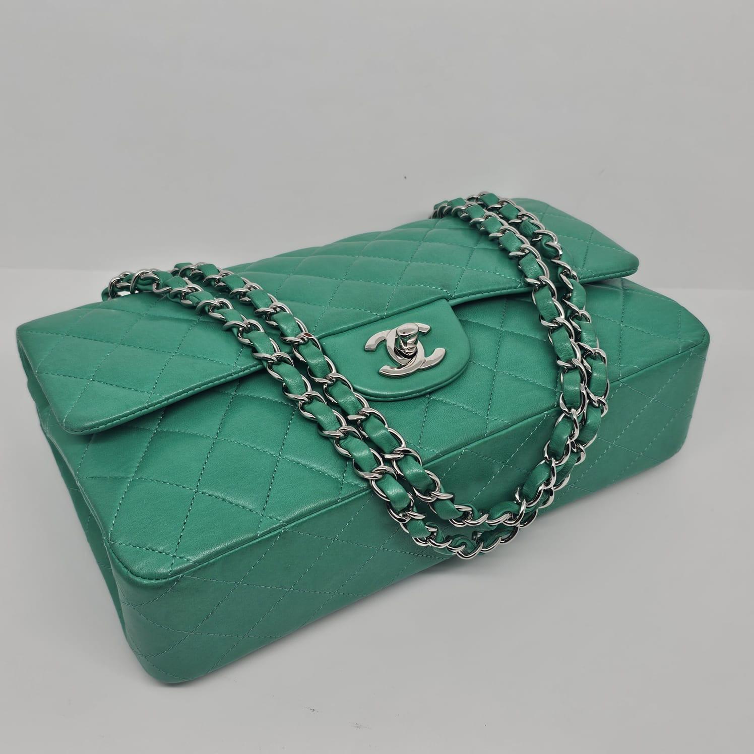 2012 Chanel Turquoise Lambskin Leather Medium Double Flap Bag For Sale 6