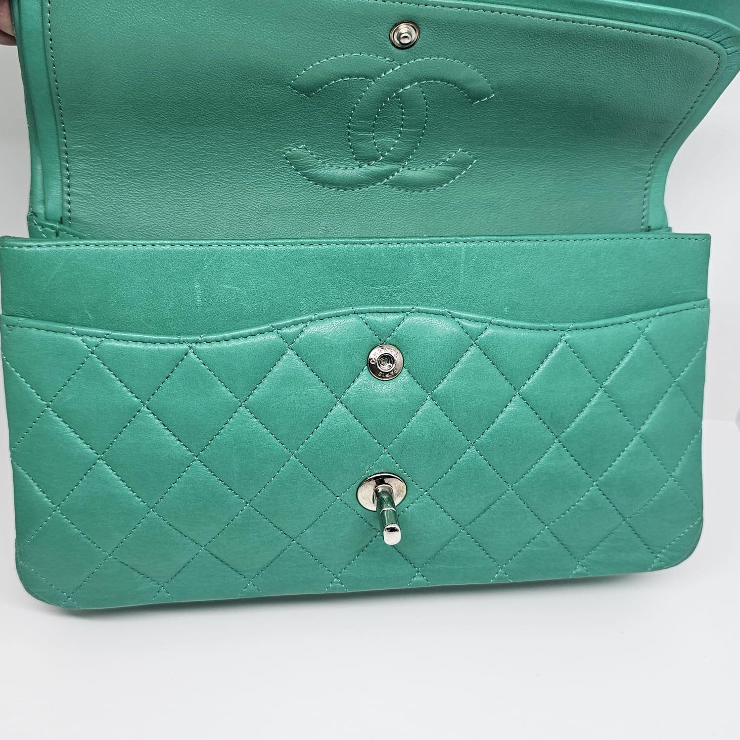 2012 Chanel Turquoise Lambskin Leather Medium Double Flap Bag For Sale 9