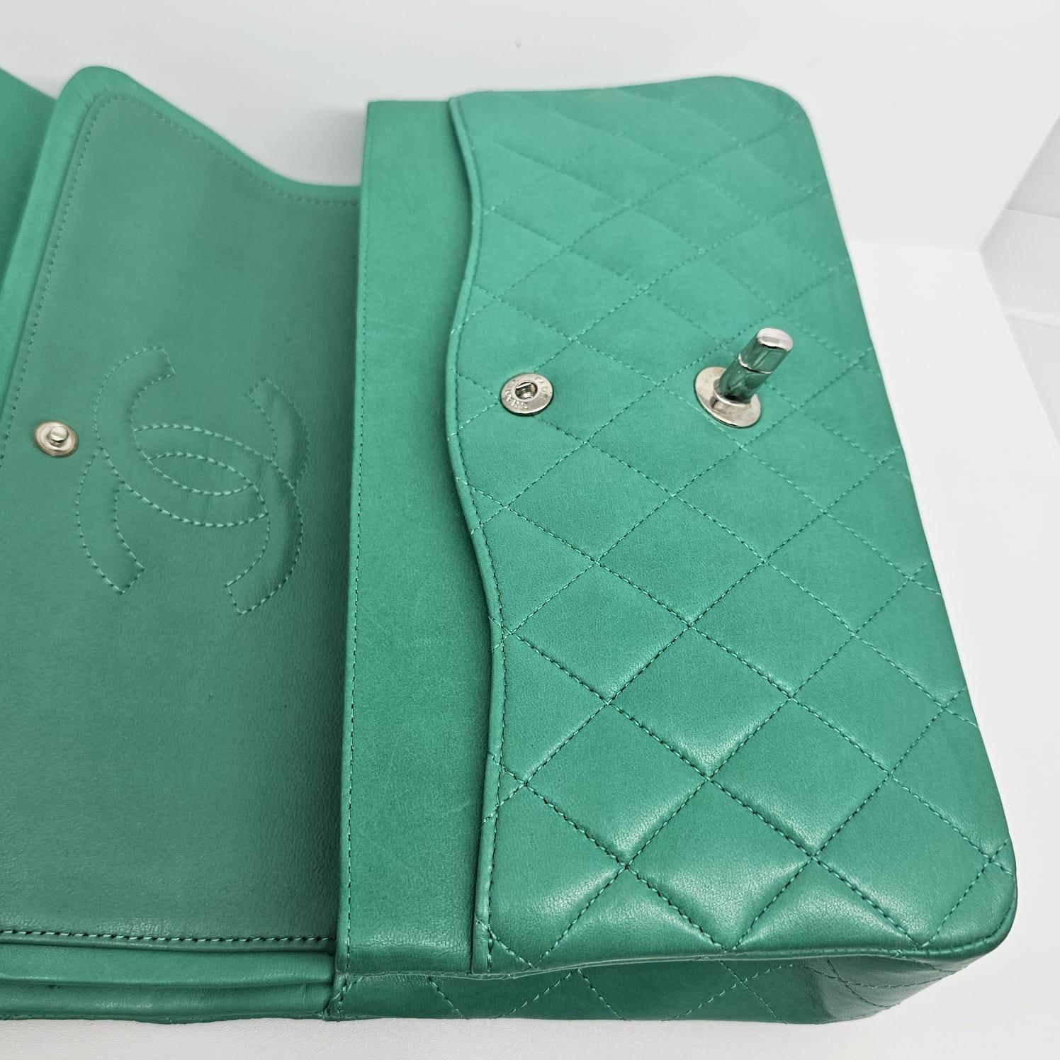 2012 Chanel Turquoise Lambskin Leather Medium Double Flap Bag For Sale 11