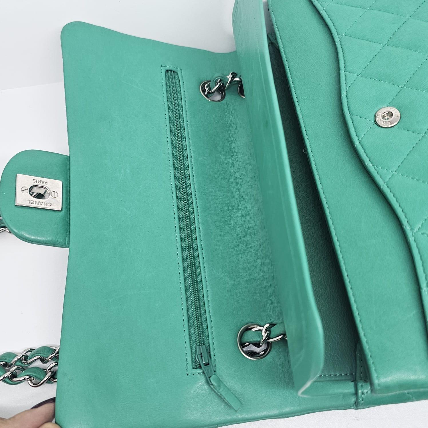 2012 Chanel Turquoise Lambskin Leather Medium Double Flap Bag For Sale 13