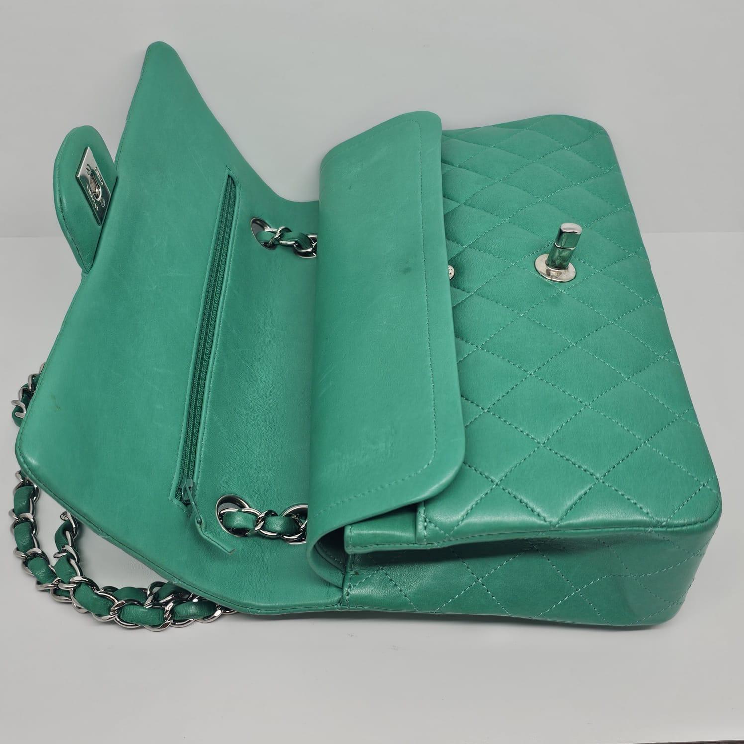 2012 Chanel Turquoise Lambskin Leather Medium Double Flap Bag For Sale 14