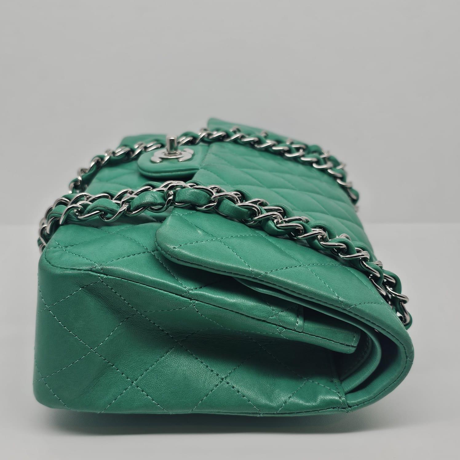 2012 Chanel Turquoise Lambskin Leather Medium Double Flap Bag For Sale 15