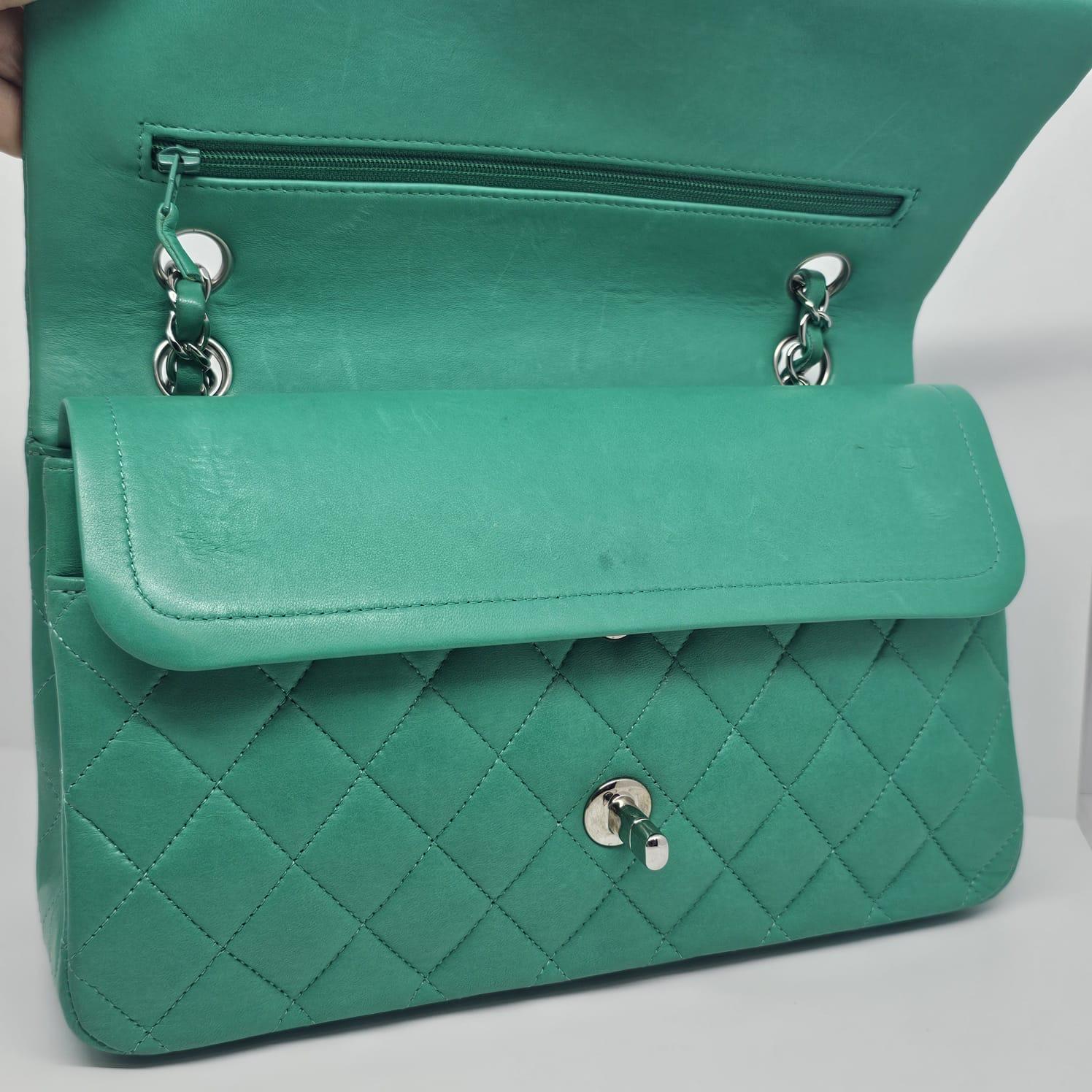 Blue 2012 Chanel Turquoise Lambskin Leather Medium Double Flap Bag For Sale