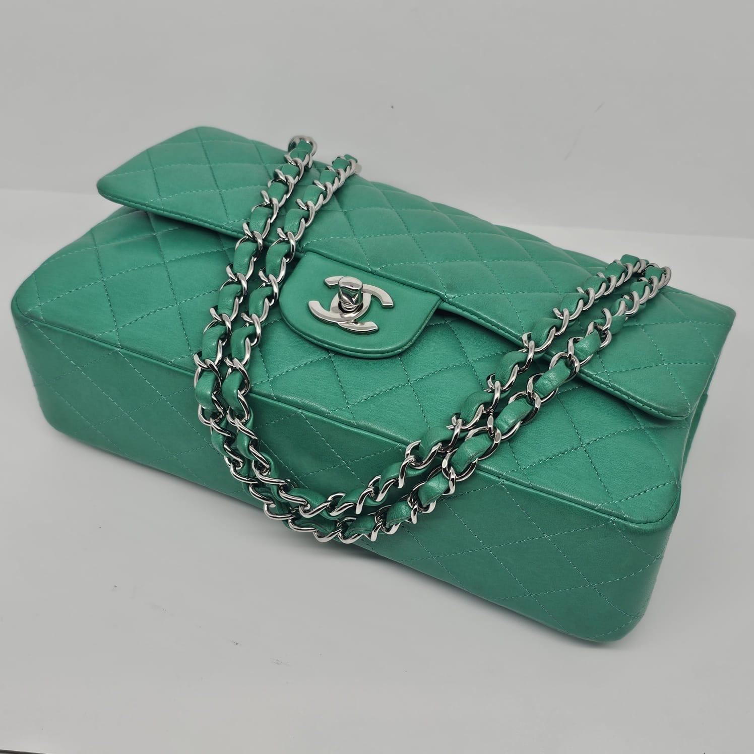 2012 Chanel Turquoise Lambskin Leather Medium Double Flap Bag For Sale 1