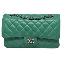 2012 Chanel Borsa media a doppia patta in pelle d'agnello turchese