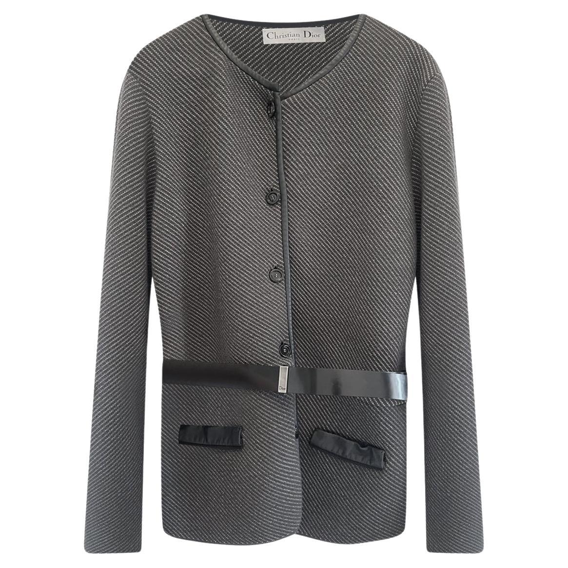 2012 Christian Dior Anthrazitfarbene Wollstrickjacke Größe USA 12 IT 48 FR 44
