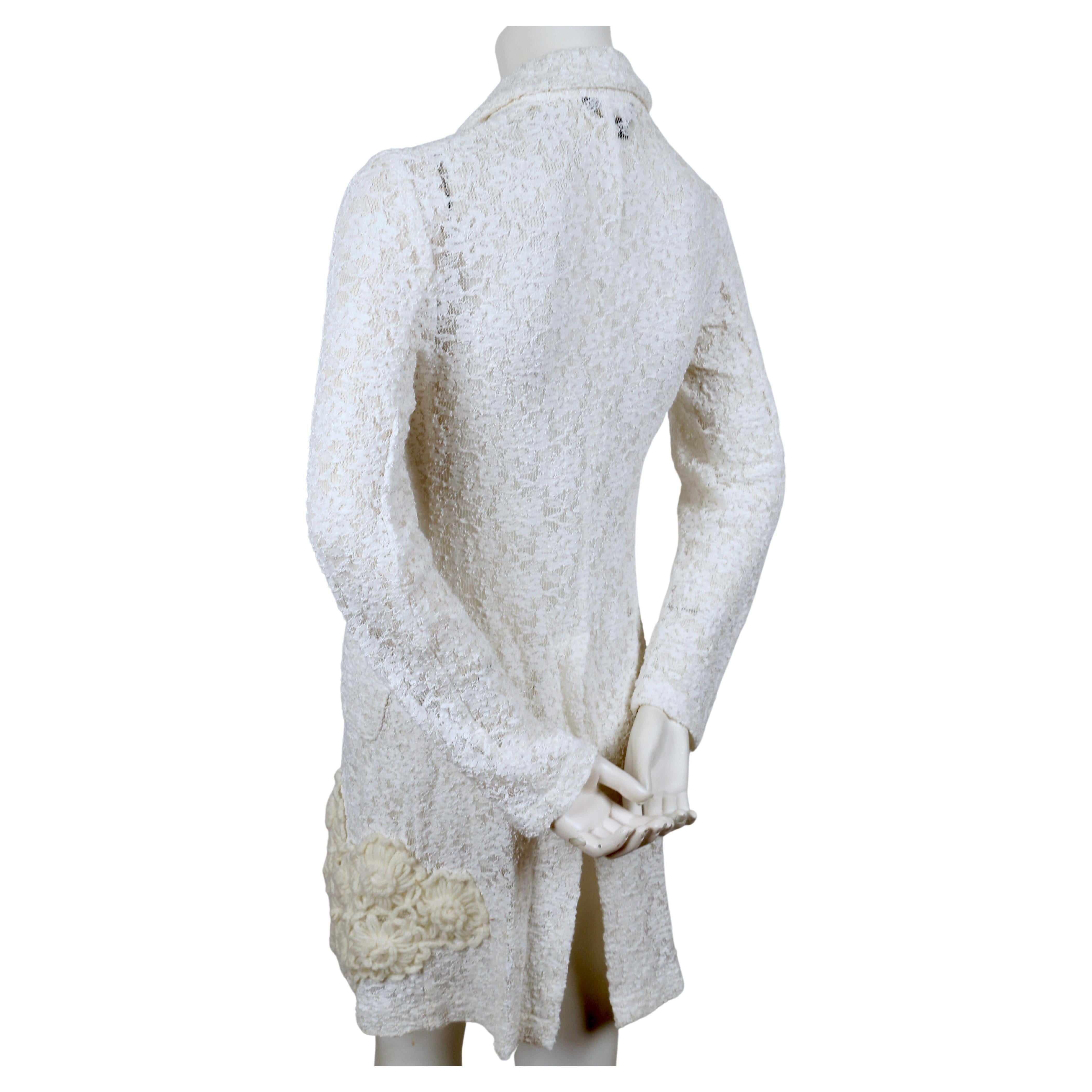 2012 COMME DES GARCONS off-white lace jacket with knit flower detail In Excellent Condition For Sale In San Fransisco, CA