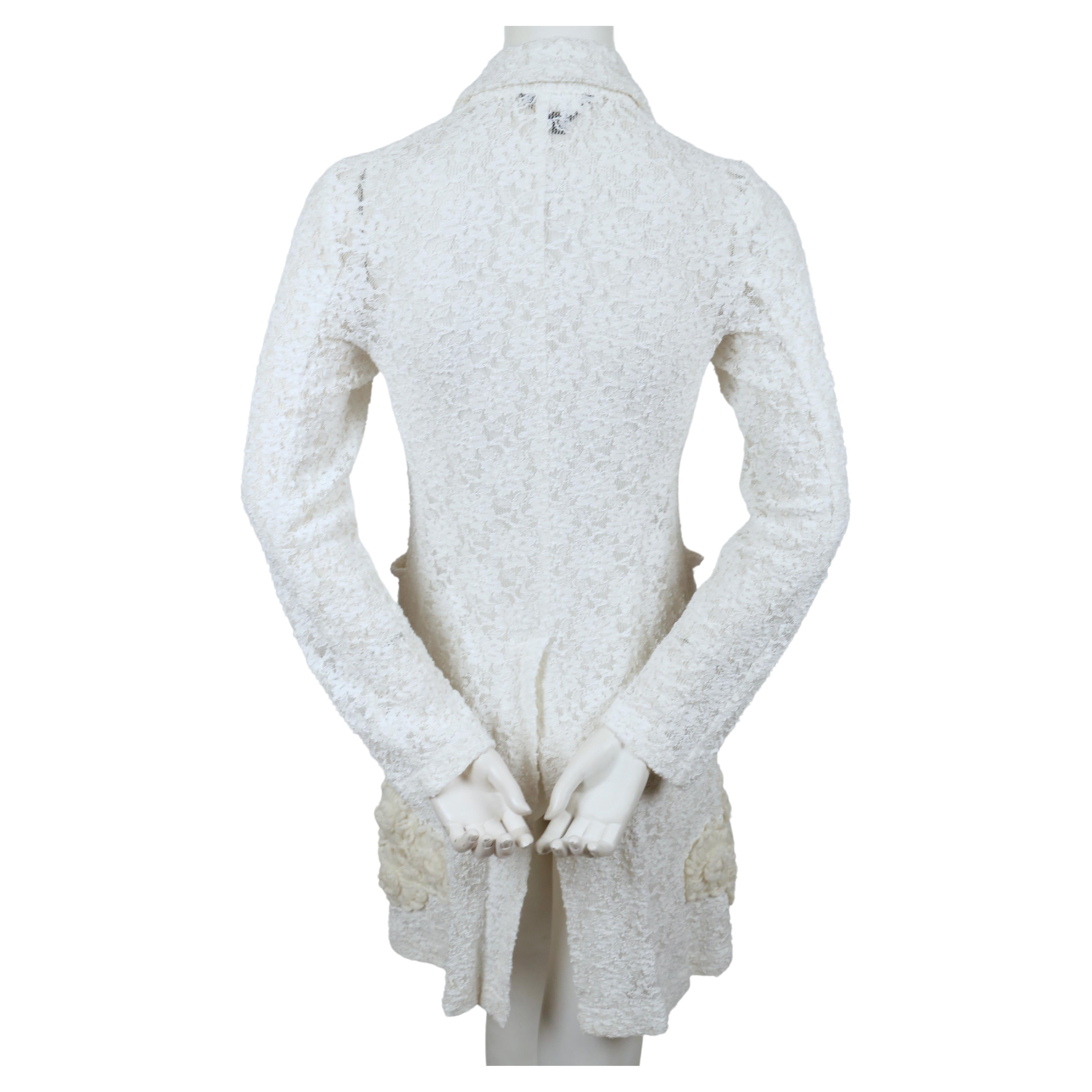 2012 COMME DES GARCONS off-white lace jacket with knit flower detail For Sale 1