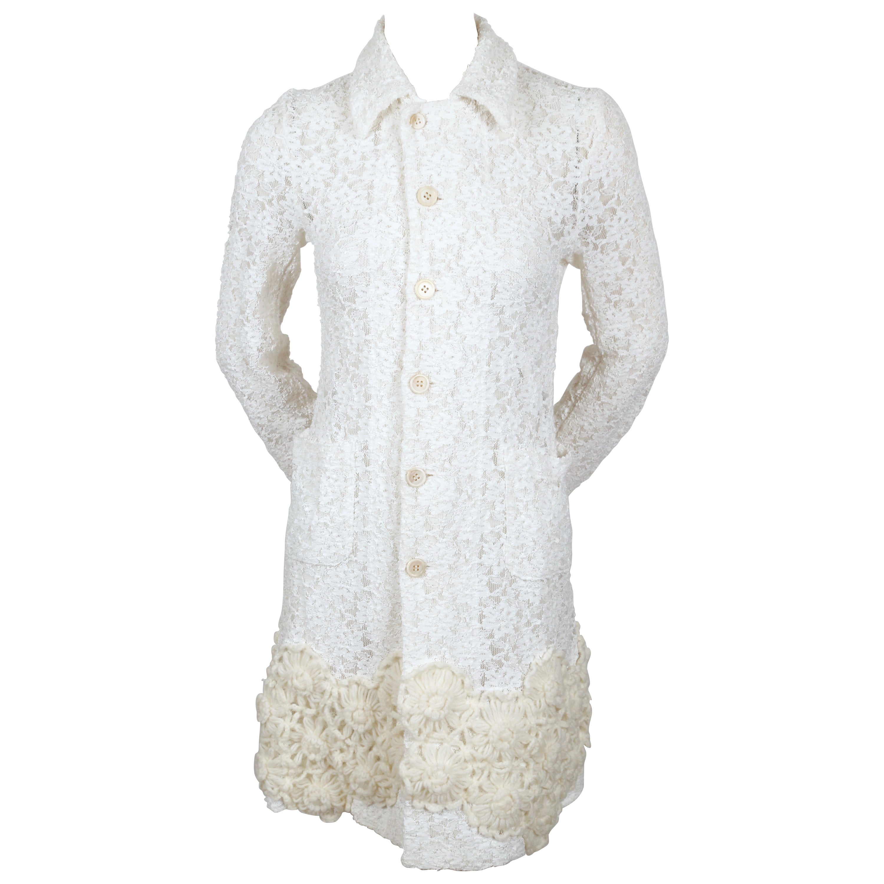 2012 COMME DES GARCONS off-white lace jacket with knit flower detail For Sale