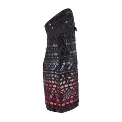 2012 Documented Roberto Cavalli Ombré Black Red Beaded Mini Dress