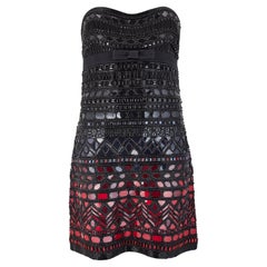 2012 Documented Roberto Cavalli Ombré Black Red Beaded Mini Dress