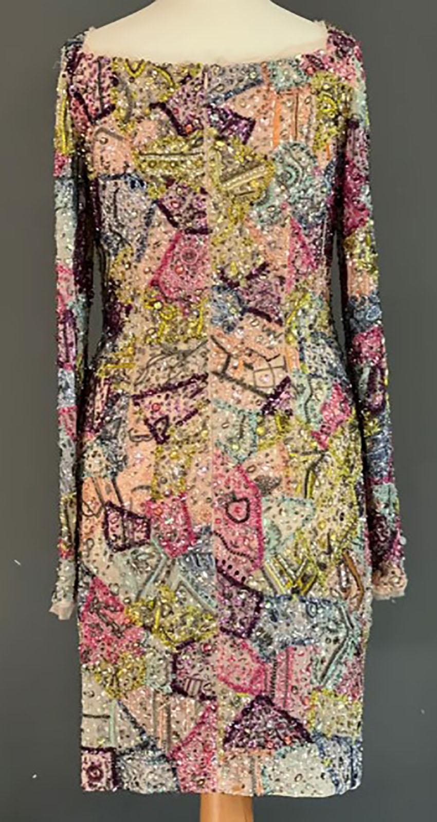 2012 EMILIO PUCCI by PETER DUNDAS MULTICOLORED EMBELLISHED DRESS Size IT 40 In New Condition In Montgomery, TX
