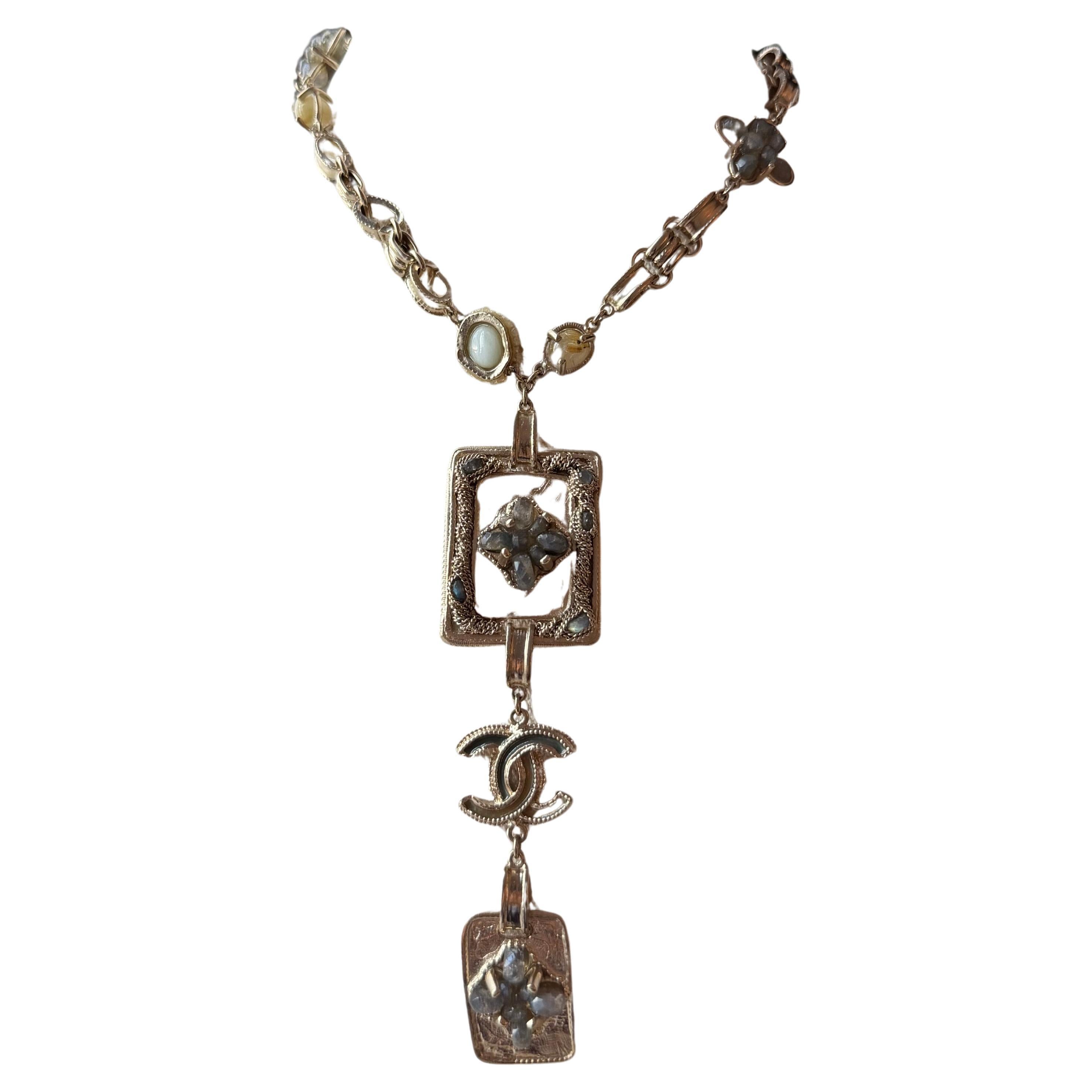 Chanel 2012 Gold Plate Gripoix-Style CC Charm Pendant Necklace For Sale