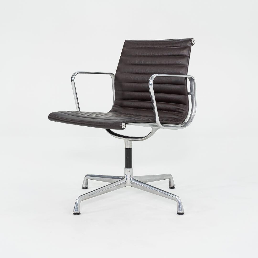 Modern 2012 Herman Miller Eames Aluminum Group Side Desk Chair Brown Leather 12+ Avail For Sale