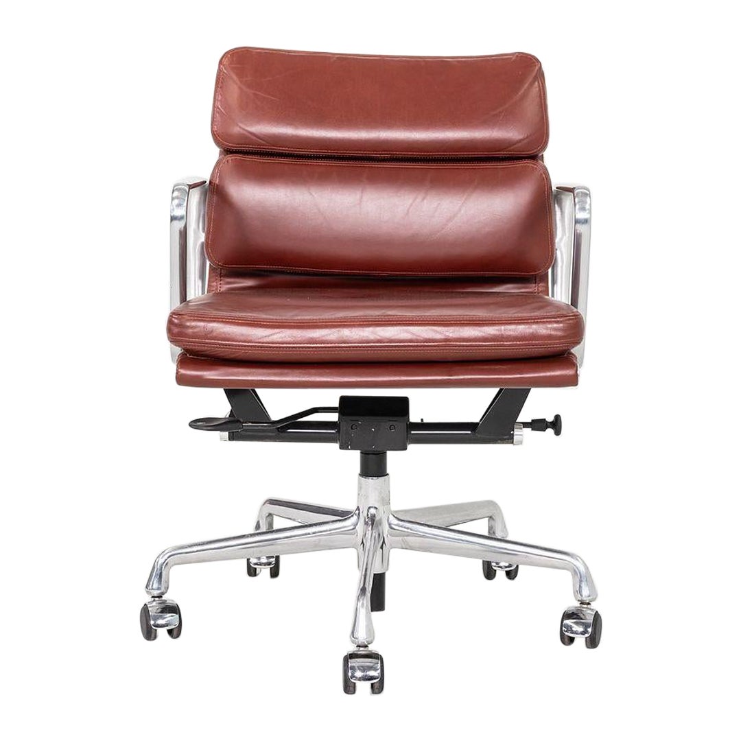 2012 Herman Miller Eames Soft Pad Management Desk Chair In Dark Rust Leather For Sale