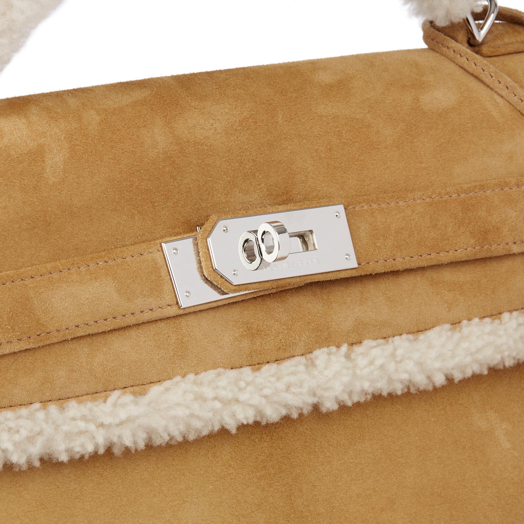 Brown 2012 Hermès Alezan Veau Doblis Suede & Shearling Teddy Peluche Kelly 40cm