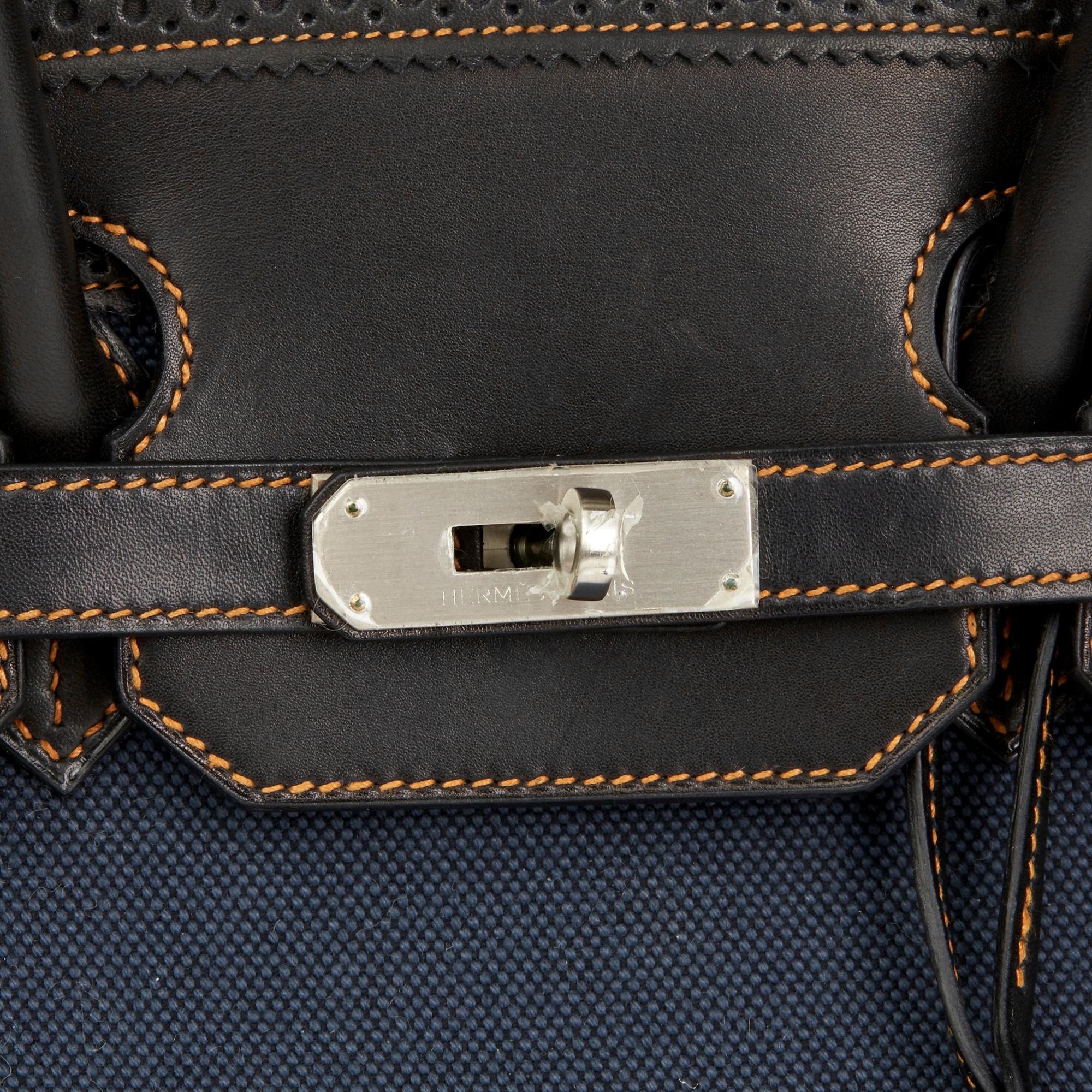 2012 Hermes Black Evercalf Leather & Blue Denim Toile Ghillies Birkin 35cm 2