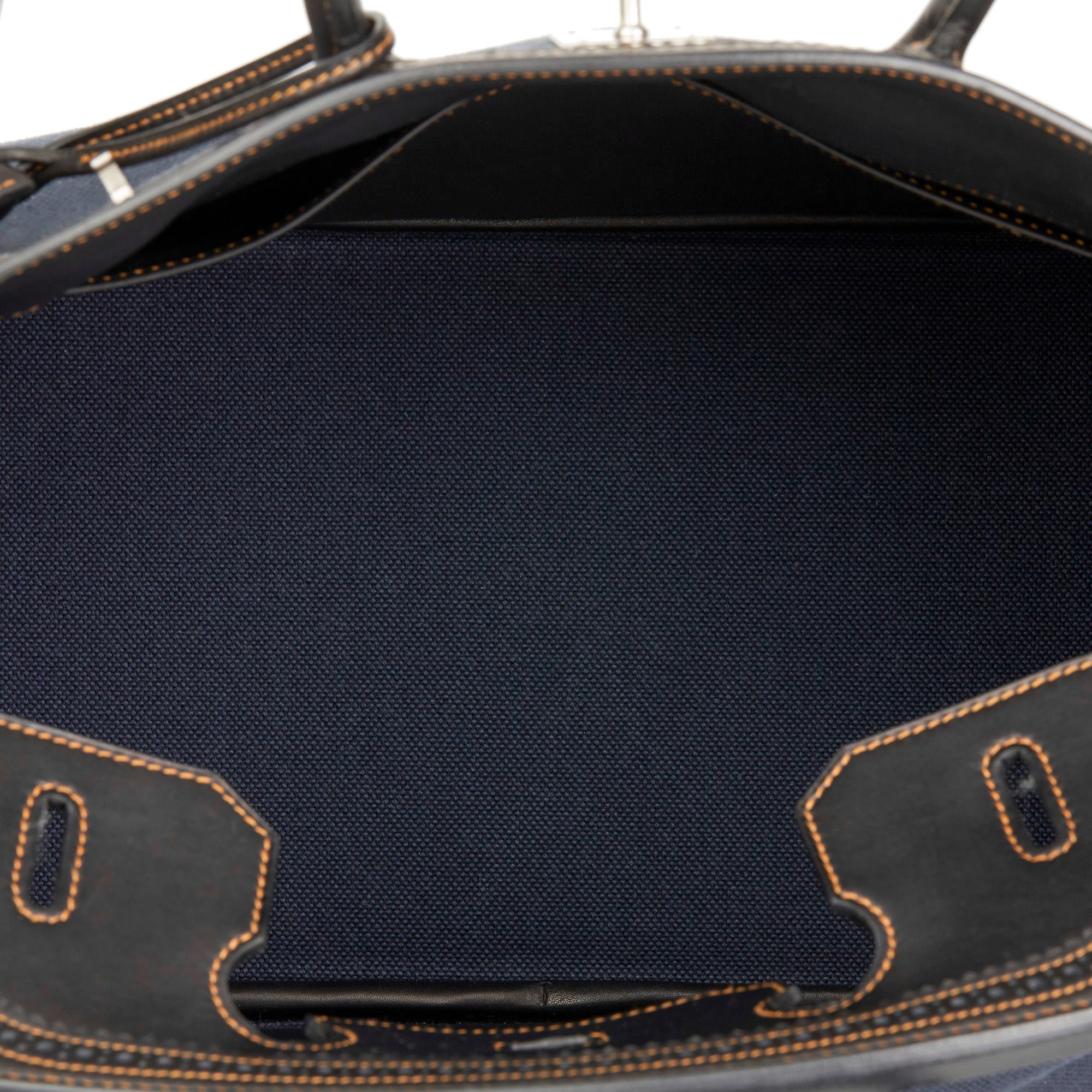 2012 Hermes Black Evercalf Leather & Blue Denim Toile Ghillies Birkin 35cm 5