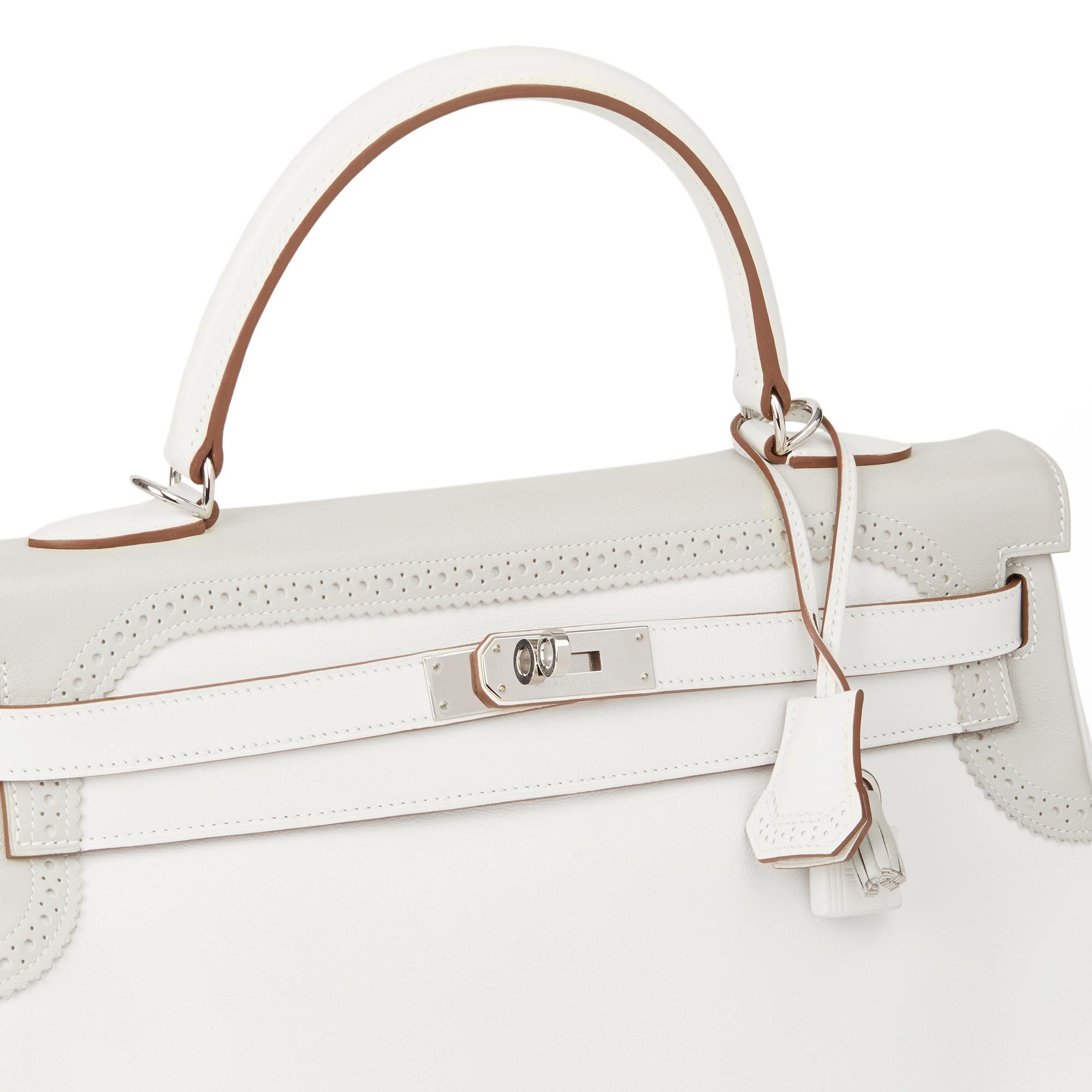2012 Hermès Blanc & Gris Perle Swift Leather Ghillies Kelly 35cm Retourne 2