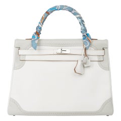 2012 Hermès Blanc & Gris Perle Swift Cuir Ghillies Kelly 35cm Retournee