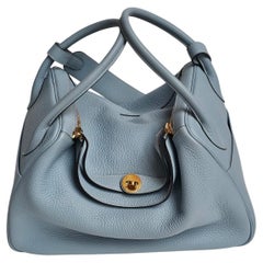 2012 Hermes Blue Ciel Clemence Lindy 34 Bag