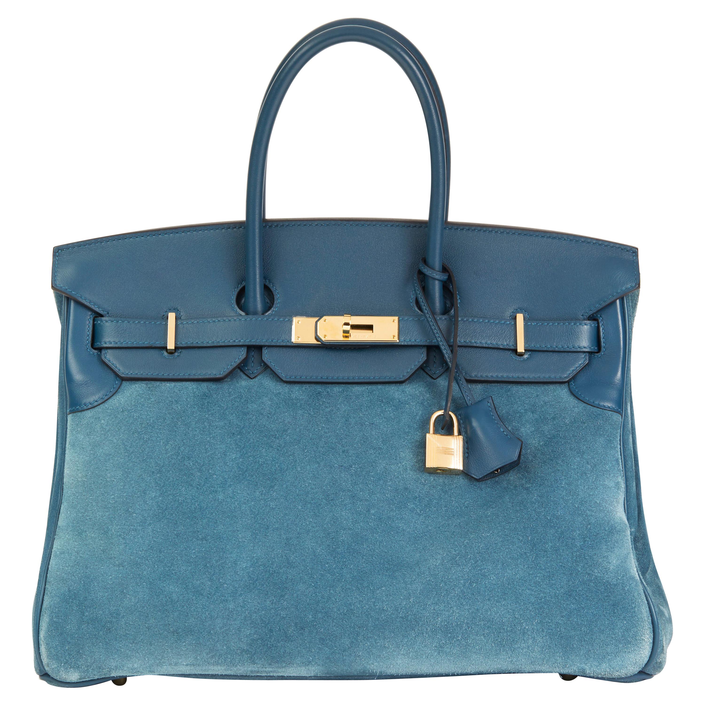 2012 Hermès Blue Thalassa Veau Doblis & Swift Leather Grizzly Birkin 35cm
