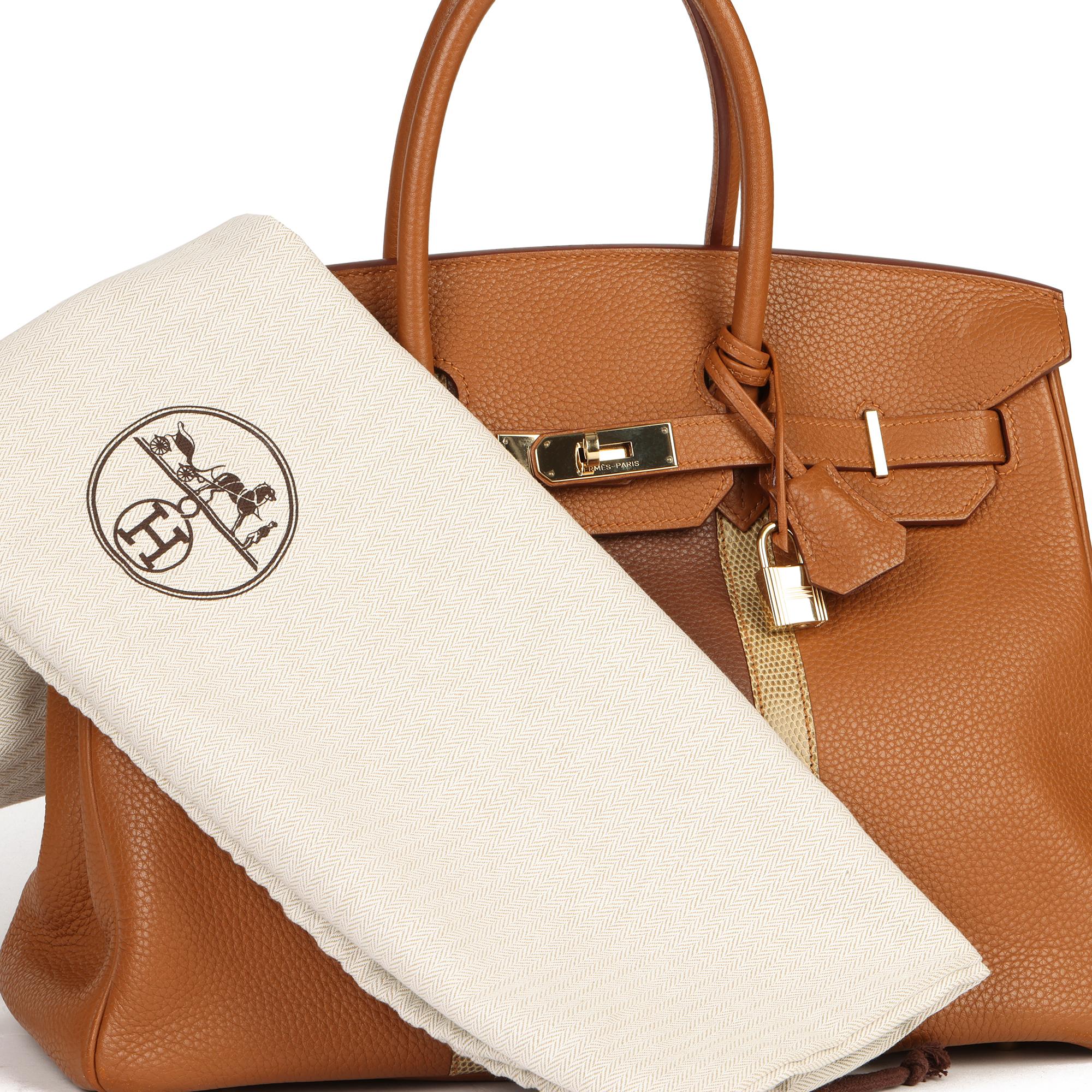 2012 Hermes Gold, Marron d'Inde Clemence Leather & Lizard Leather Club Birkin 35 5