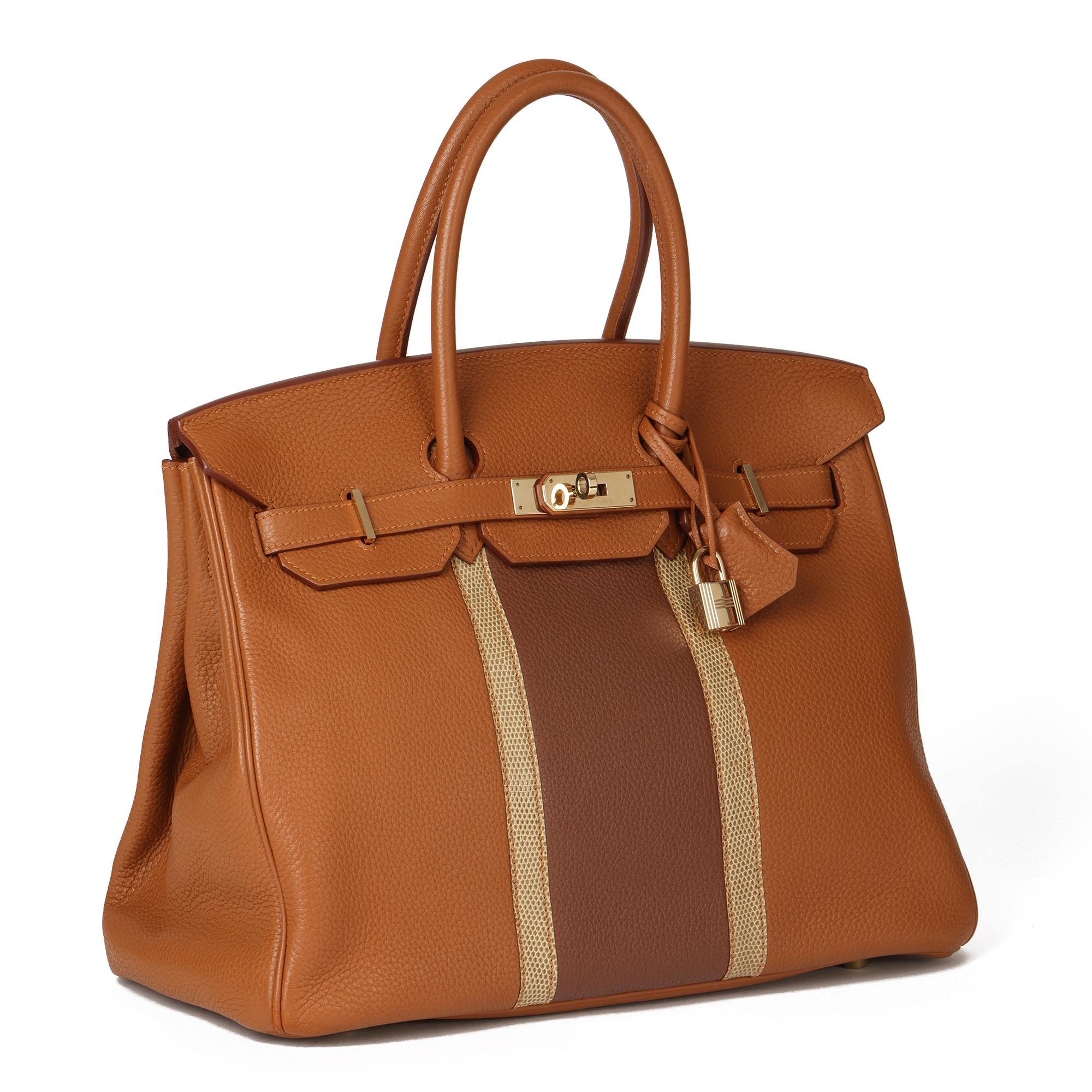 HERMÈS
Gold, Marron d'Inde Clemence Leather & Ficelle Lizard Leather Club Birkin 35cm

Xupes Reference: CB295
Serial Number: [P]
Age (Circa): 2012
Accompanied By: Hermès Dust Bag, Lock, Keys, Clochette
Authenticity Details: Date Stamp (Made in