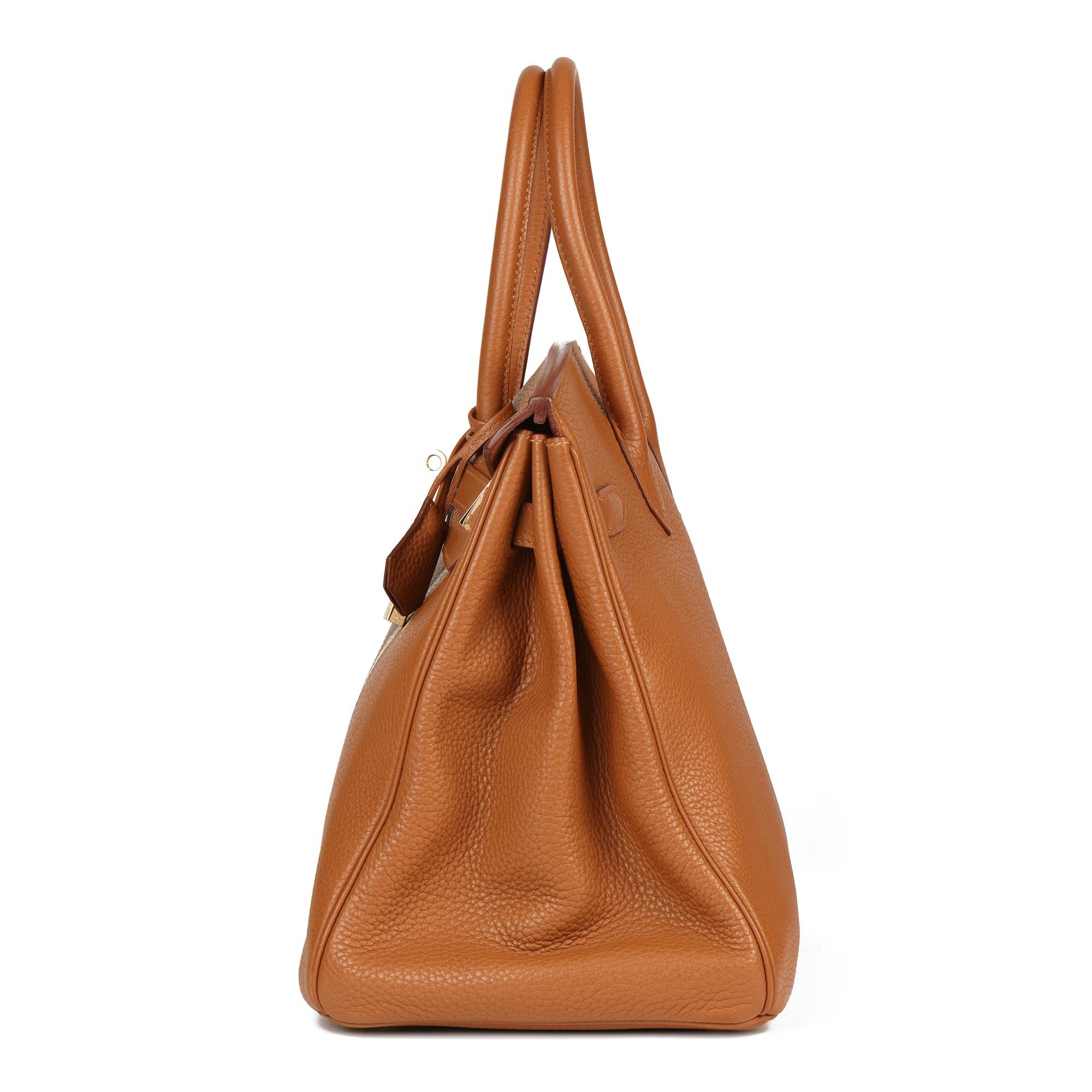Brown 2012 Hermes Gold, Marron d'Inde Clemence Leather & Lizard Leather Club Birkin 35