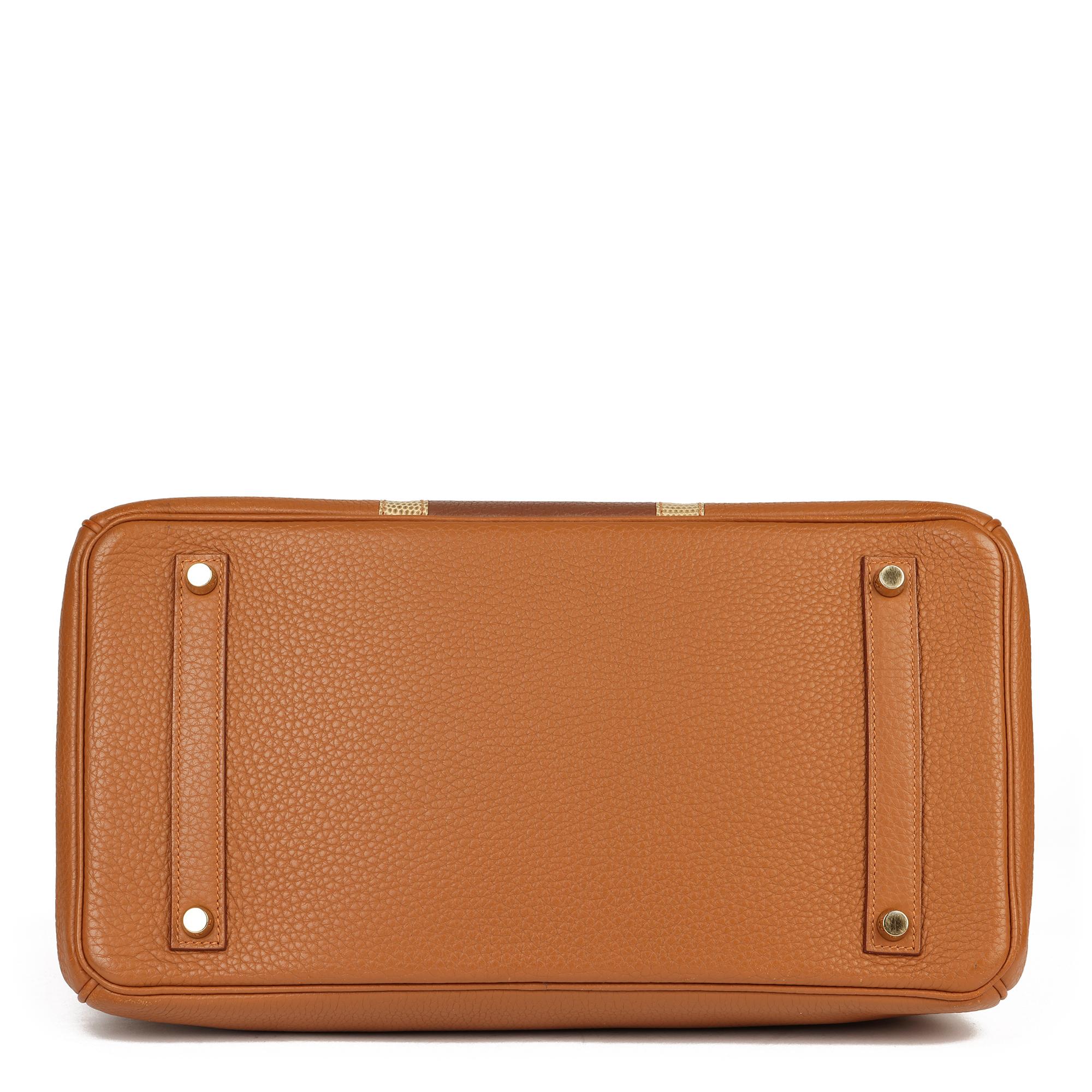 Women's 2012 Hermes Gold, Marron d'Inde Clemence Leather & Lizard Leather Club Birkin 35