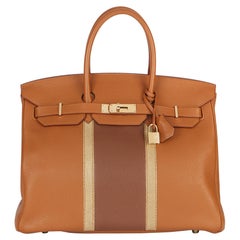 2012 Hermes Gold, Marron d'Inde Clemence Leather & Lizard Leather Club Birkin 35