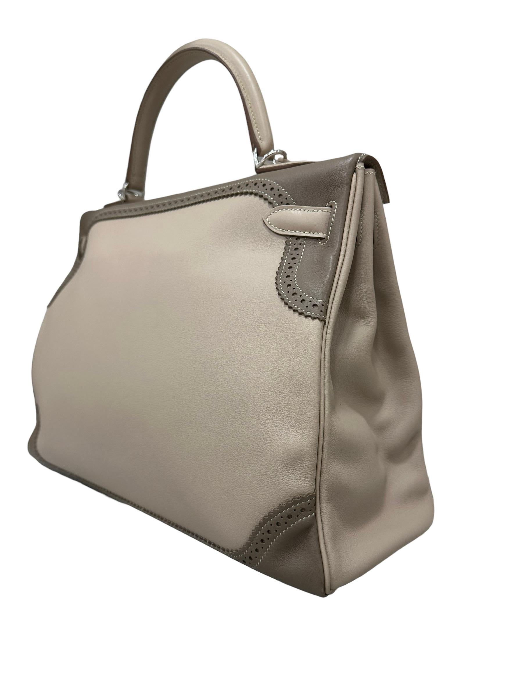 Women's 2012 Hermès Kelly 35 Ghillies Evercalf Craie/Taupe For Sale
