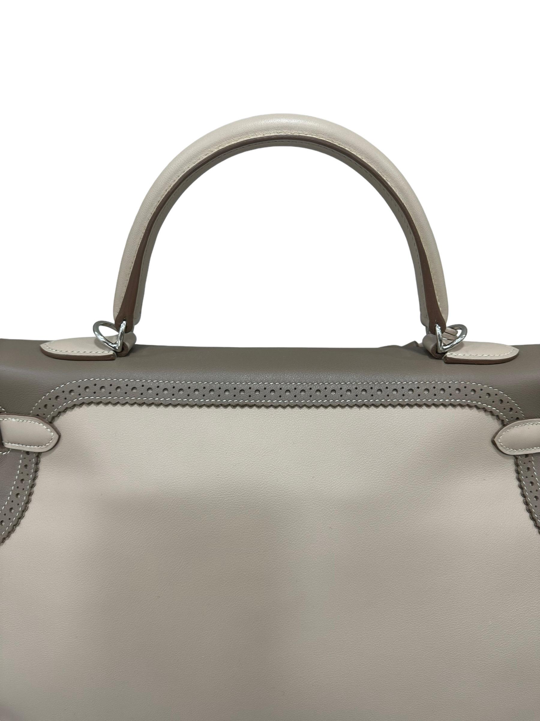 2012 Hermès Kelly 35 Ghillies Evercalf Craie/Taupe For Sale 1