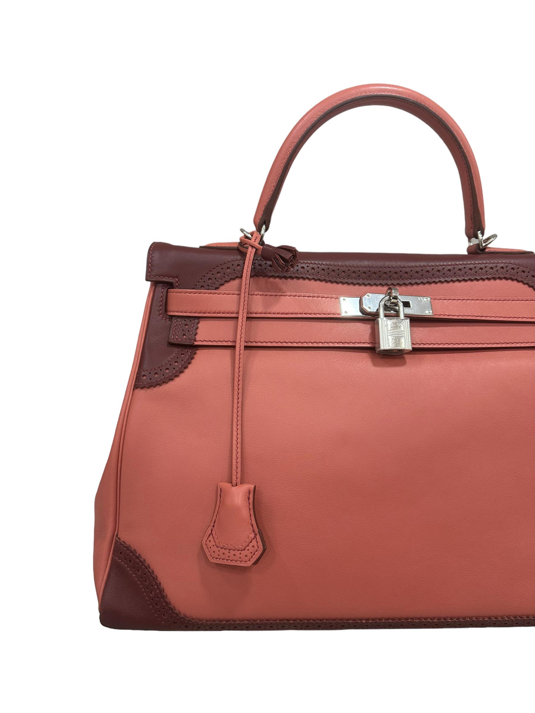 2012 Hermès Kelly 35 Ghillies Evercalf Rose Texas/Rouge H For Sale 6