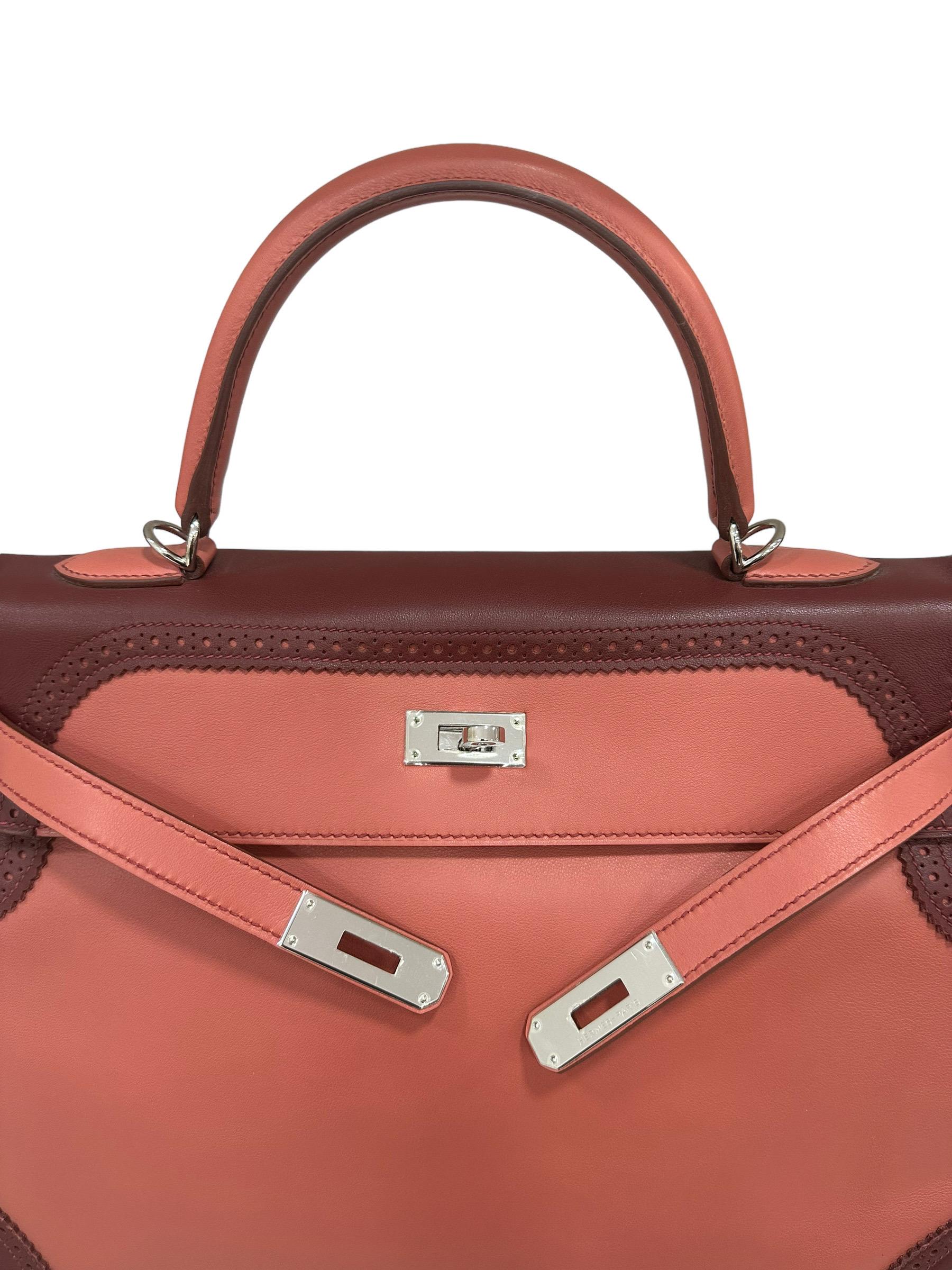 2012 Hermès Kelly 35 Ghillies Evercalf Rose Texas/Rouge H For Sale 7