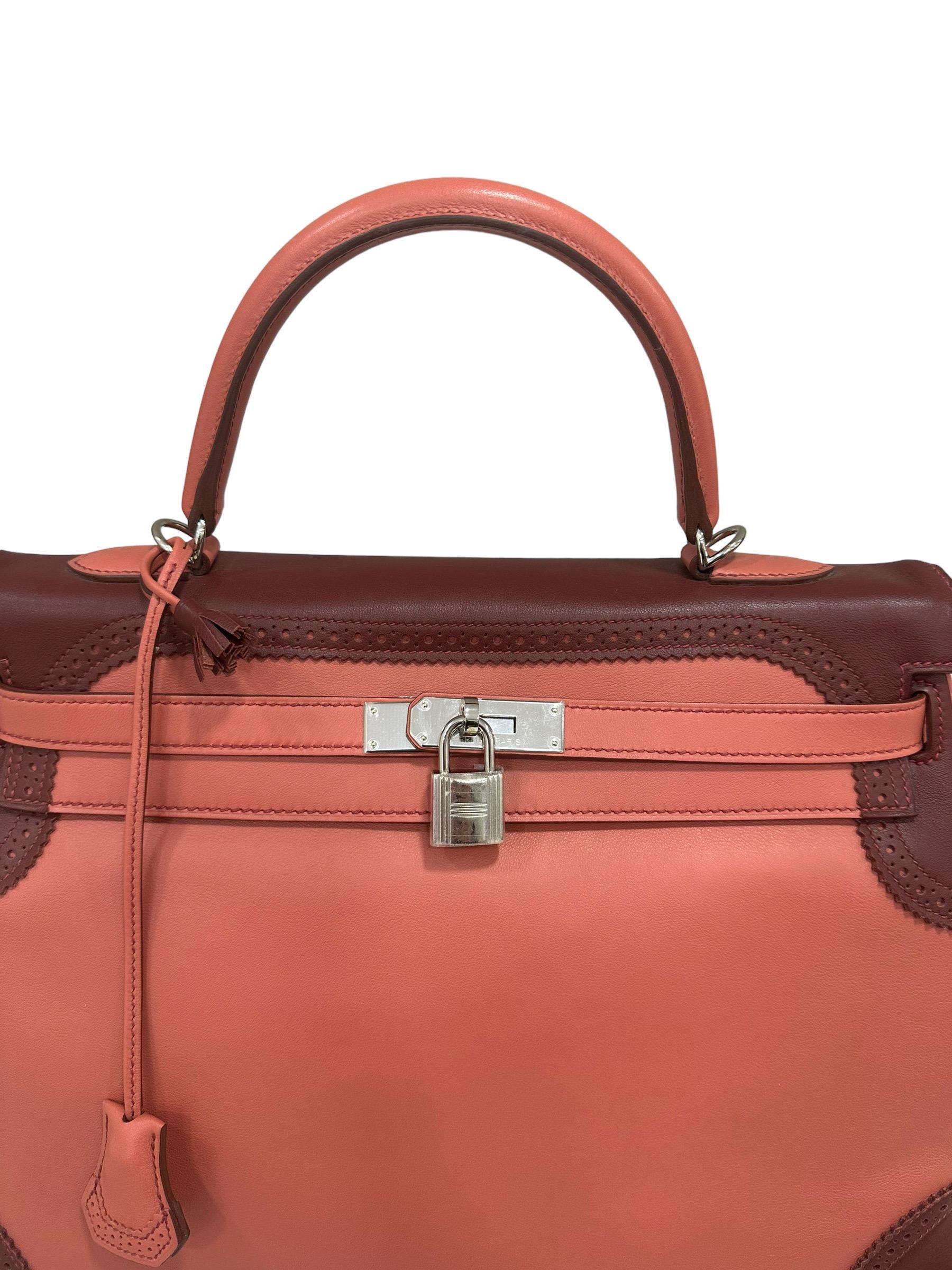 2012 Hermès Kelly 35 Ghillies Evercalf Rose Texas/Rouge H For Sale 9