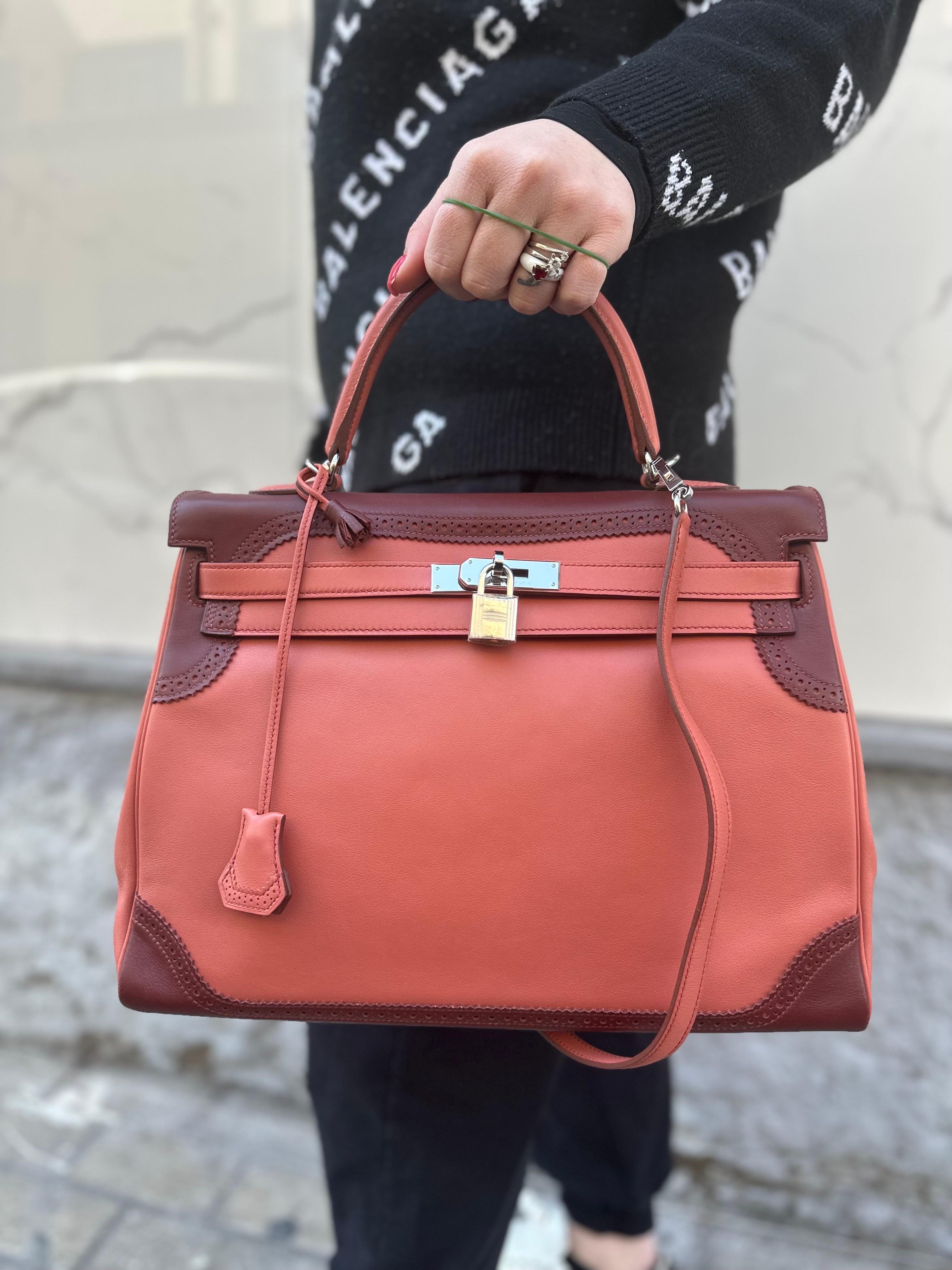 2012 Hermès Kelly 35 Ghillies Evercalf Rose Texas/Rouge H For Sale 10