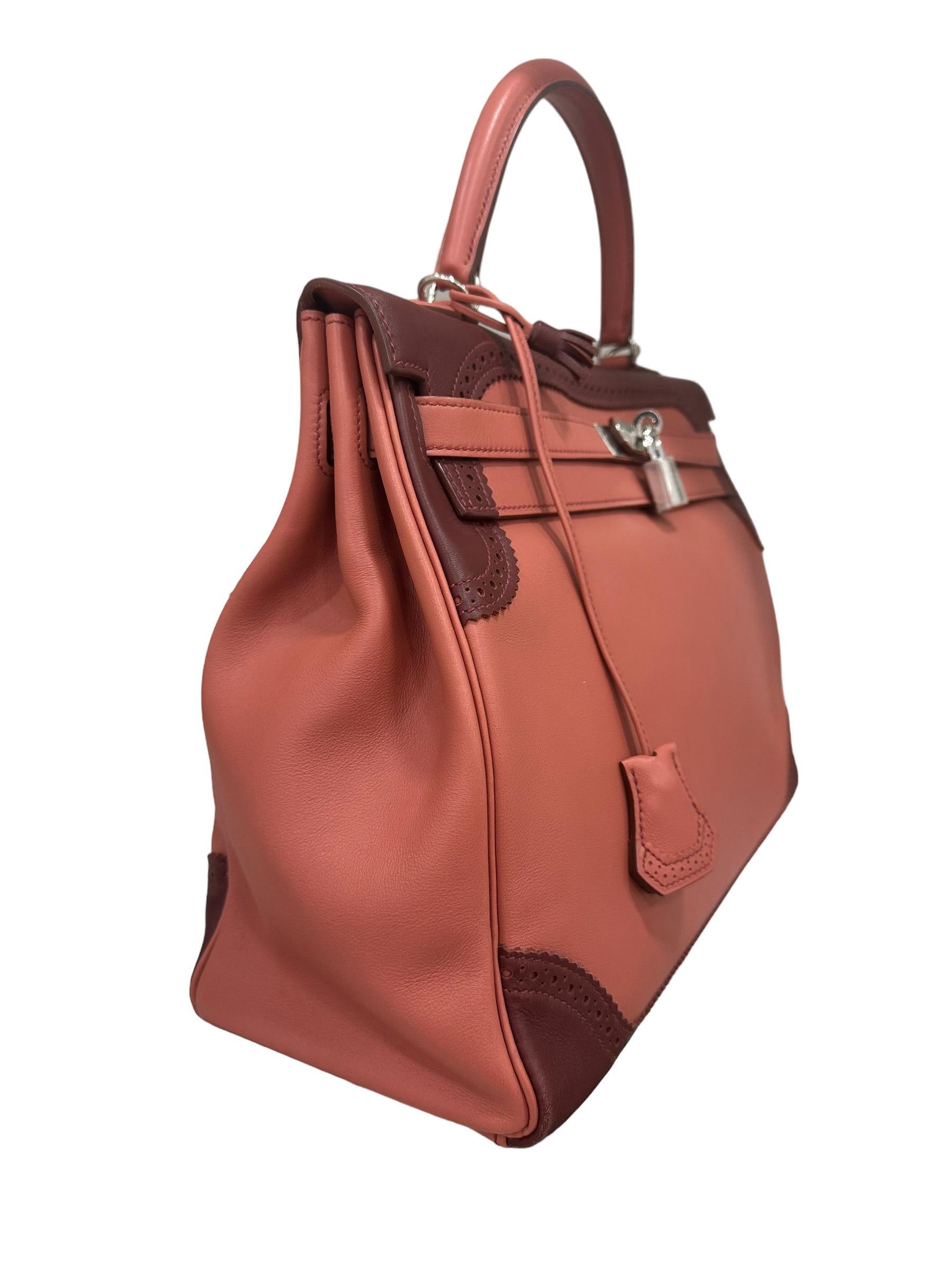Brown 2012 Hermès Kelly 35 Ghillies Evercalf Rose Texas/Rouge H For Sale