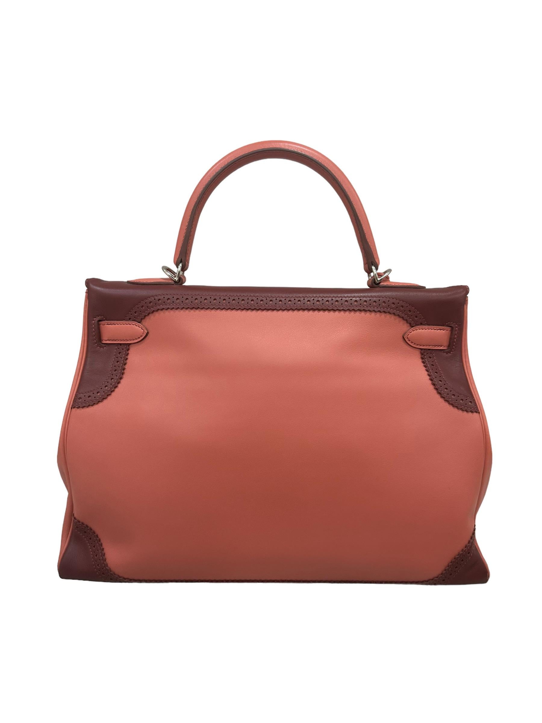 Women's 2012 Hermès Kelly 35 Ghillies Evercalf Rose Texas/Rouge H For Sale