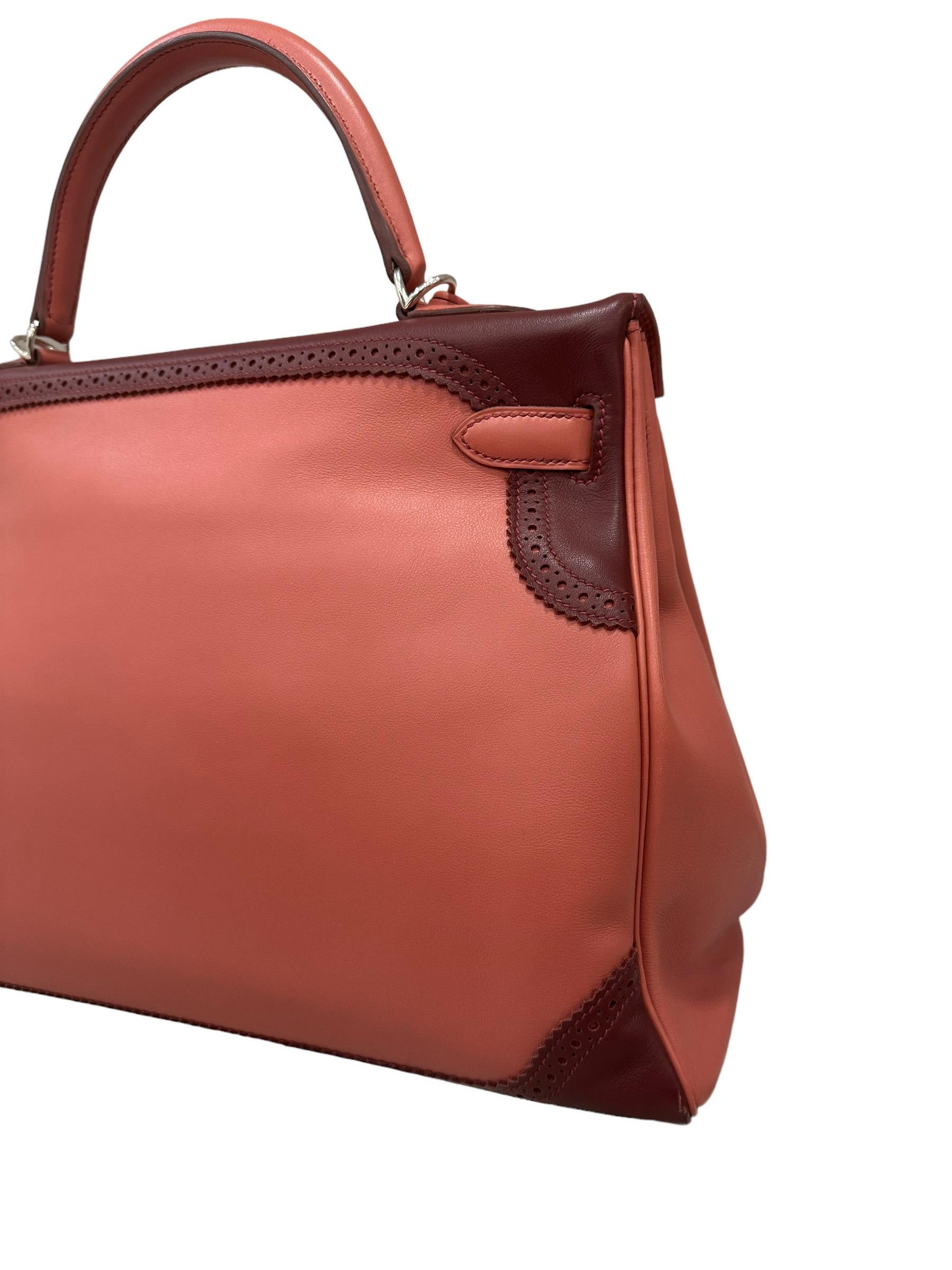 2012 Hermès Kelly 35 Ghillies Evercalf Rose Texas/Rouge H For Sale 1